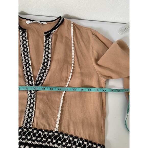 Zara Tan With black and white crochet detail hi-low Boho Dress size XS Tunic Top - Picture 5 of 10
